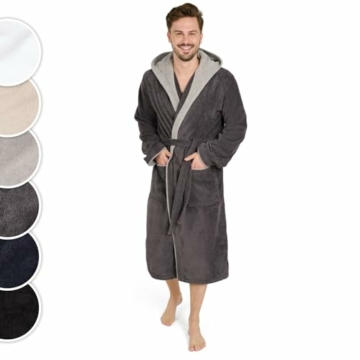 Blumtal Bademantel Herren, kuschelig weicher Bademantel Herren mit Kapuze aus 100% Baumwolle mit gefütterter Kapuze und samtigen Frottee-Velours, Oeko-TEX® Zertifiziert, Größe XL, Anthrazit und grau - 1