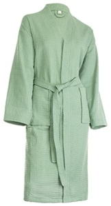 Brandsseller Bademantel Unisex M Baumwolle Waffelpiqué leichter Hausmantel für Damen und Herren - Grün - 1