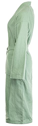 Brandsseller Bademantel Unisex M Baumwolle Waffelpiqué leichter Hausmantel für Damen und Herren - Grün - 3