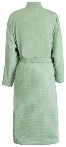 Brandsseller Bademantel Unisex M Baumwolle Waffelpiqué leichter Hausmantel für Damen und Herren - Grün - 4