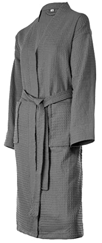 Brandsseller Bademantel Unisex XL Baumwolle Waffelpiqué leichter Hausmantel für Damen und Herren - Anthrazit - 2