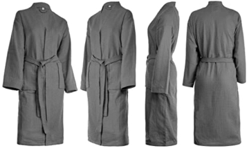 Brandsseller Bademantel Unisex XL Baumwolle Waffelpiqué leichter Hausmantel für Damen und Herren - Anthrazit - 5
