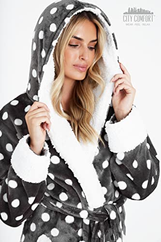 CityComfort Bademantel Damen Flauschig, Fleece Morgenmantel Damen, Kuschelige Bademäntel für Damen (Anthrazit/Weiß, M) - 2