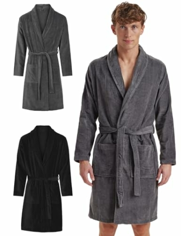 Claudio Bademantel Herren Frotté – 100% Bio–Baumwolle – Oeko–Tex Zertifiziert – Weich & Saugstark – XL – Grau - 1