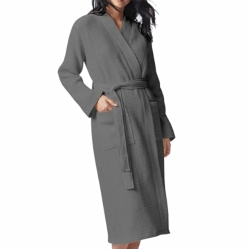 flintronic Bademantel Damen & Herren, Leichter Waffelpiqué-Bademantel, Leicht 100% Baumwolle Waffel, Reisebademantel, Morgenmantel - 1
