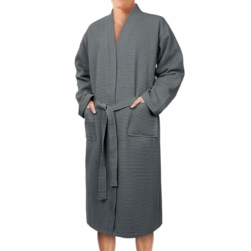flintronic Bademantel Damen & Herren, Leichter Waffelpiqué-Bademantel, Leicht 100% Baumwolle Waffel, Reisebademantel, Morgenmantel - 7