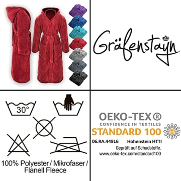 Gräfenstayn® Damen & Herren Kuschelfleece Bademantel mit Kapuze Größe S-XXXL mit Öko-Tex Standard 100 Flanell Fleece (XXL, Anthrazit) - 6