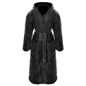 Gräfenstayn® Damen & Herren Kuschelfleece Bademantel mit Kapuze Größe S-XXXL mit Öko-Tex Standard 100 Flanell Fleece (XXL, Schwarz) - 1