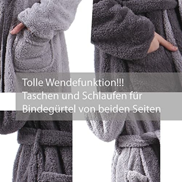 HOMELEVEL Sherpa Wende Bademantel Lammfell Optik für Damen und Herren mit Kapuze Morgenmantel Hausmantel - 3