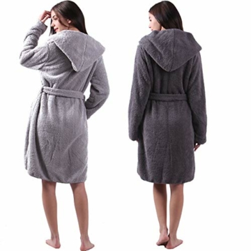 HOMELEVEL Sherpa Wende Bademantel Lammfell Optik für Damen und Herren mit Kapuze Morgenmantel Hausmantel - 5