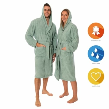 Lavea Mexico - Luxuriöser Bademantel mit Kapuze, 100% Baumwolle, Weich & Saugstark - Ideal für Spa & Zuhause, Unisex Design, Größe XL, Eukalyptus - 2