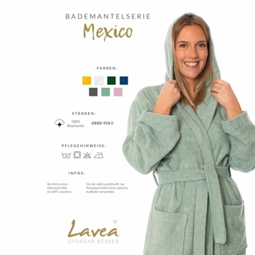 Lavea Mexico - Luxuriöser Bademantel mit Kapuze, 100% Baumwolle, Weich & Saugstark - Ideal für Spa & Zuhause, Unisex Design, Größe XL, Eukalyptus - 3