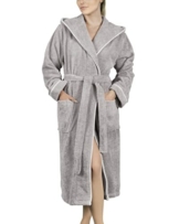 LAYNENBURG Bademantel Damen Frottee - Kapuze - Lang - 100% Baumwolle (360g/m2) - OEKO TEX Standard 100 - Größe (S, Grau) - 1