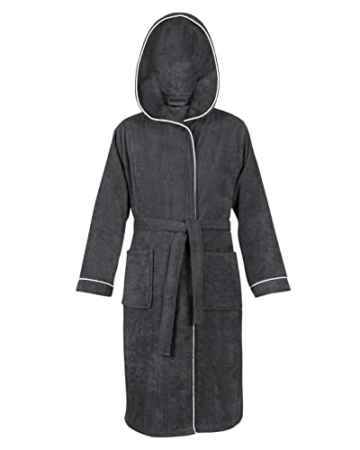 LAYNENBURG Bademantel Herren Frottee - Kapuze - Lang - 100% Baumwolle (360g/m2) - OEKO TEX Standard 100 - Größe (XL, Anthrazit) - 3