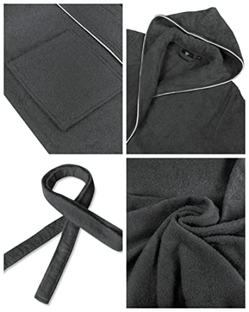 LAYNENBURG Bademantel Herren Frottee - Kapuze - Lang - 100% Baumwolle (360g/m2) - OEKO TEX Standard 100 - Größe (XL, Anthrazit) - 4