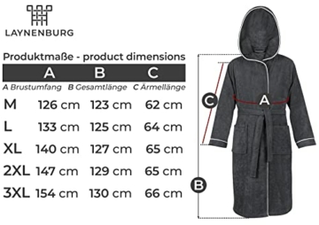 LAYNENBURG Bademantel Herren Frottee - Kapuze - Lang - 100% Baumwolle (360g/m2) - OEKO TEX Standard 100 - Größe (XL, Anthrazit) - 5