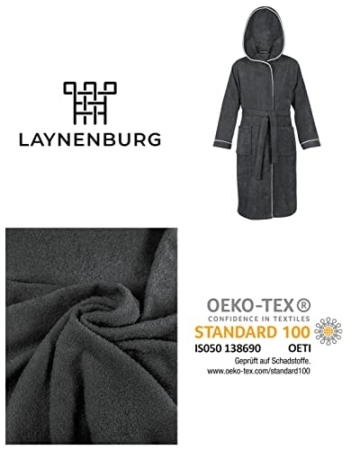 LAYNENBURG Bademantel Herren Frottee - Kapuze - Lang - 100% Baumwolle (360g/m2) - OEKO TEX Standard 100 - Größe (XL, Anthrazit) - 6