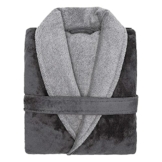 LOOKS BY WOLFGANG JOOP Bademantel L, Bademantel Unisex Frottee, Morgenmantel grau mit Schalkragen, hochwertige Baumwollmischung - 1