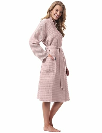 Morgenstern Bademantel Damen Leicht Baumwolle Waffel Pique Größe L Rosa - 2