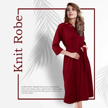 NY Threads Luxuriöser, leichter Damen-Bademantel/Frauen Morgenmantel aus weichem Poly-Baumwollstrick (XX-Large, Burgundy) - 4