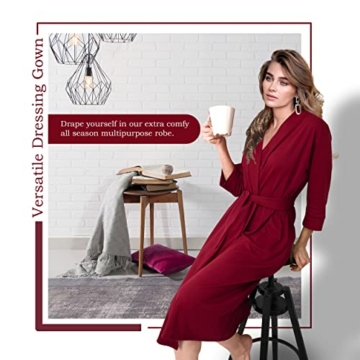 NY Threads Luxuriöser, leichter Damen-Bademantel/Frauen Morgenmantel aus weichem Poly-Baumwollstrick (XX-Large, Burgundy) - 7