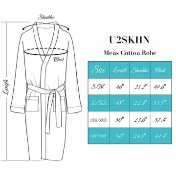 U2SKIIN Bademantel Herren 100% Baumwolle, leichter Herren Bademantel Morgenmantel Kimono Sauna Bademantel Saunamantel (Marineblau, L/XL) - 4
