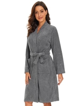 vislivin Leichter Bademantel Damen Frottee Bademantel Sauna Morgenmantel Knielanger Saunamantel Bathrobe Damen Grau M - 1