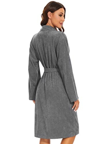 Ymmchy Weicher Bademantel Damen Frottee Morgenmantel Leichte Saunamantel Women Sauna Robe Grau XL - 3