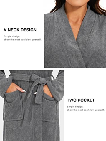 Ymmchy Weicher Bademantel Damen Frottee Morgenmantel Leichte Saunamantel Women Sauna Robe Grau XL - 5