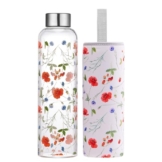 Autsel 1 liter Glasflasche Trinkflasche Glas Sport Borosilikat Glass Bottle Wasser Flasche mit Neopren-Hülle mit Auslaufsichere Abdeckung - 1