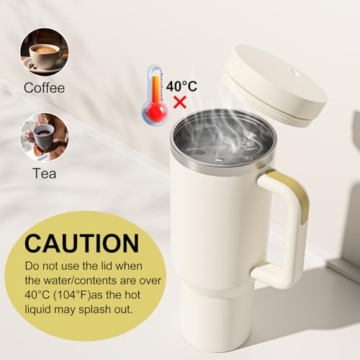 Bailkind 1182mL 40oz Thermobecher Autobecher Spritzfestem, Kaffeebecher to go Edelstahl Vakuum Isolierbecher mit 2 Strohhalm 2 dicht Deckel und Reinigungsbürste, BPA-Frei, Spülmaschinenfest-Schneeweiß - 6