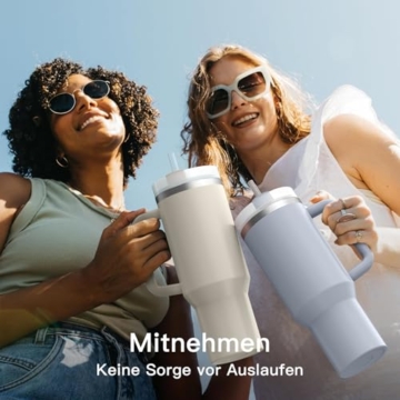 Bailkind 1182mL 40oz Thermobecher Autobecher Spritzfestem, Kaffeebecher to go Edelstahl Vakuum Isolierbecher mit 2 Strohhalm 2 dicht Deckel und Reinigungsbürste, BPA-Frei, Spülmaschinenfest-Schneeweiß - 7