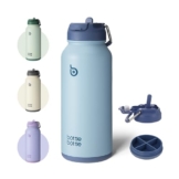 BOTTLE BOTTLE Edelstahl Trinkflasche 1L mit Strohhalm Thermoskanne Sport Auslaufsicher Isolierflasche Design für Fitnessstudio, mit Pillendose (Blau) - 1