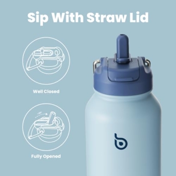BOTTLE BOTTLE Edelstahl Trinkflasche 1L mit Strohhalm Thermoskanne Sport Auslaufsicher Isolierflasche Design für Fitnessstudio, mit Pillendose (Blau) - 3