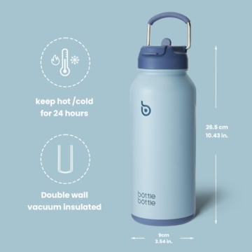 BOTTLE BOTTLE Edelstahl Trinkflasche 1L mit Strohhalm Thermoskanne Sport Auslaufsicher Isolierflasche Design für Fitnessstudio, mit Pillendose (Blau) - 6