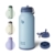 BOTTLE BOTTLE Edelstahl Trinkflasche 1L mit Strohhalm Thermoskanne Sport Auslaufsicher Isolierflasche Design für Fitnessstudio, mit Pillendose (Blau) - 1