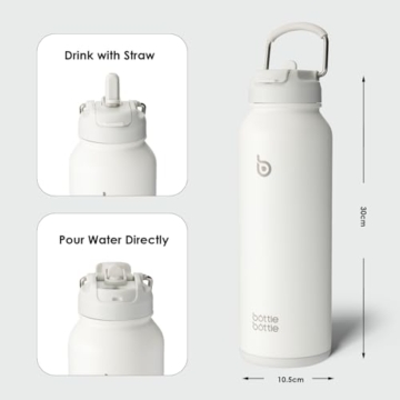 bottlebottle BOTTLE BOTTLE Isolierte Wasserflasche mit Strohhalm, Sport-Edelstahl-Wasserflasche mit Griffdeckel, Outdoor-Sportflasche für Pillen, 1l (Weiß) - 6