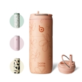 bottlebottle Edelstahl Trinkflasche mit Strohhalm 500ml, auslaufsichere Sportwasserflasche, ideal für Schule, Büro, Wandern und Ausflüge, BPA-frei (Gelbe Blumen) - 1