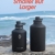 Coolflask 2L Trinkflasche Edelstahl mit PU-Lederhülle, halbe Gallone isolierte Wasserflaschen mit Strohhalm Deckel, Edelstahl Metall große Wasserkrug, halten kalt 48h heiß 24h, Polar Black - 2