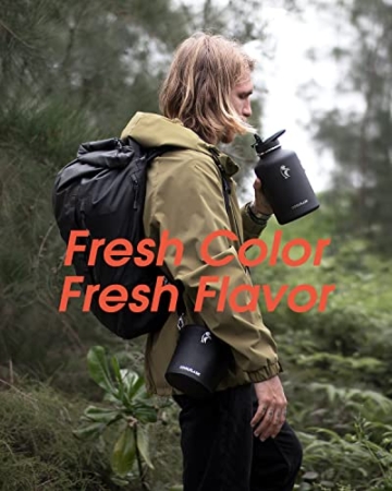 Coolflask 2L Trinkflasche Edelstahl mit PU-Lederhülle, halbe Gallone isolierte Wasserflaschen mit Strohhalm Deckel, Edelstahl Metall große Wasserkrug, halten kalt 48h heiß 24h, Polar Black - 6