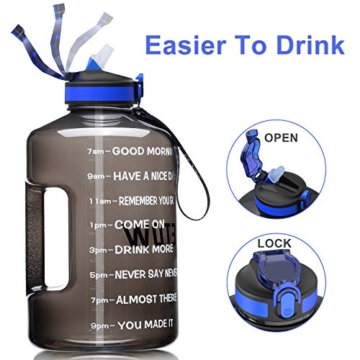 ETDW 3,78 Liter Trinkflaschen mit Strohhalme BPA Frei, 3,78L Wiederverwendbare Wasserflaschen mit Zeitangaben, GroßE Sportflasche mit Starkem Griff für Sport, Fitness, Freiluft, Wandern - 6