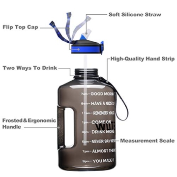 ETDW 3,78 Liter Trinkflaschen mit Strohhalme BPA Frei, 3,78L Wiederverwendbare Wasserflaschen mit Zeitangaben, GroßE Sportflasche mit Starkem Griff für Sport, Fitness, Freiluft, Wandern - 7