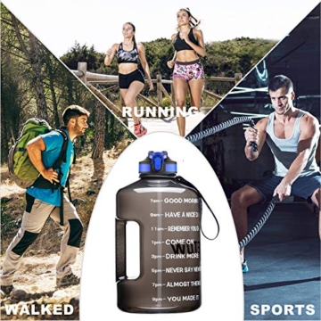 ETDW 3,78 Liter Trinkflaschen mit Strohhalme BPA Frei, 3,78L Wiederverwendbare Wasserflaschen mit Zeitangaben, GroßE Sportflasche mit Starkem Griff für Sport, Fitness, Freiluft, Wandern - 8