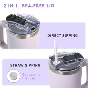 HNCY Thermobecher mit 2-in-1-Deckel 1180ML, Kaffeebecher to go Thermo, Trinkbecher mit Deckel und Strohhalm, Edelstahl Isolierbecher mit Griff, Tumbler Cup für Kalte Heiße Getränke Thermo Becher - 2