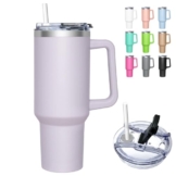 HNCY Thermobecher mit 2-in-1-Deckel 1180ML, Kaffeebecher to go Thermo, Trinkbecher mit Deckel und Strohhalm, Edelstahl Isolierbecher mit Griff, Tumbler Cup für Kalte Heiße Getränke Thermo Becher - 1