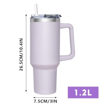 HNCY Thermobecher mit 2-in-1-Deckel 1180ML, Kaffeebecher to go Thermo, Trinkbecher mit Deckel und Strohhalm, Edelstahl Isolierbecher mit Griff, Tumbler Cup für Kalte Heiße Getränke Thermo Becher - 5