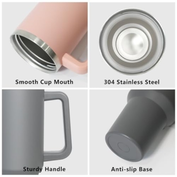 HNCY Thermobecher mit 2-in-1-Deckel 1180ML, Kaffeebecher to go Thermo, Trinkbecher mit Deckel und Strohhalm, Edelstahl Isolierbecher mit Griff, Tumbler Cup für Kalte Heiße Getränke Thermo Becher - 6