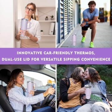 HNCY Thermobecher mit 2-in-1-Deckel 1180ML, Kaffeebecher to go Thermo, Trinkbecher mit Deckel und Strohhalm, Edelstahl Isolierbecher mit Griff, Tumbler Cup für Kalte Heiße Getränke Thermo Becher - 7