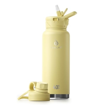 IDEUS Vakuumisolierte Wasserflasche, 40oz (1140 ml) Edelstahl Doppelwand Flasche Metall Sport Kantine mit auslaufsicherem Schraubverschluss (Hellgelb) - 1