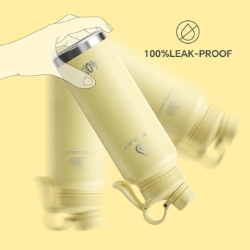 IDEUS Vakuumisolierte Wasserflasche, 40oz (1140 ml) Edelstahl Doppelwand Flasche Metall Sport Kantine mit auslaufsicherem Schraubverschluss (Hellgelb) - 6